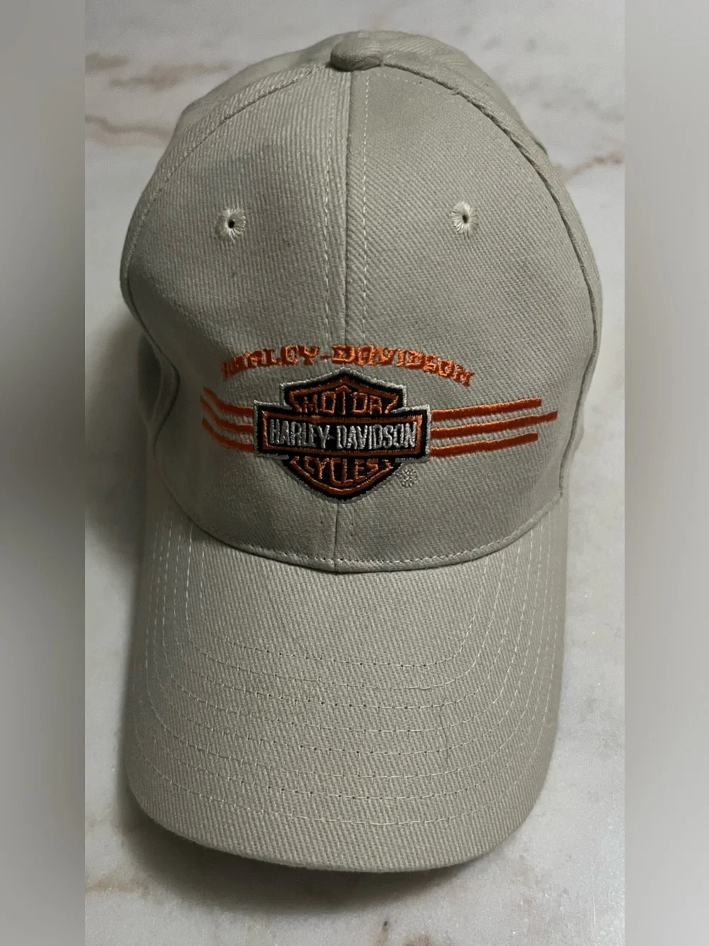 Harley Davidson Of Nassau Beige Orange Logo Fitted Size L/XL Hat Cap